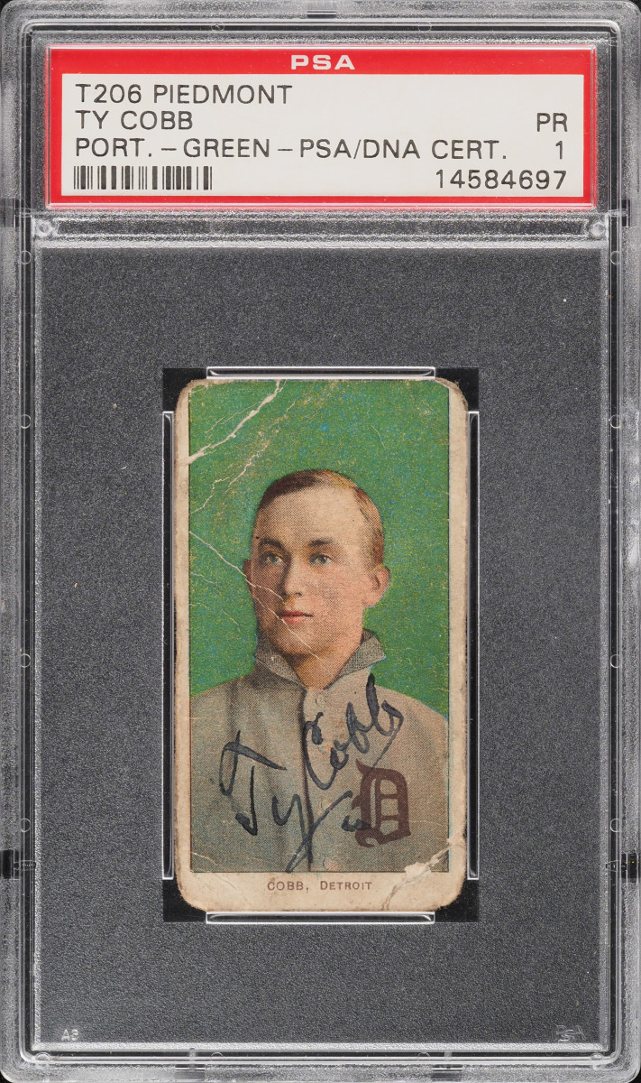 A T206 Ty Cobb Green Portrait card signed by Cobb.