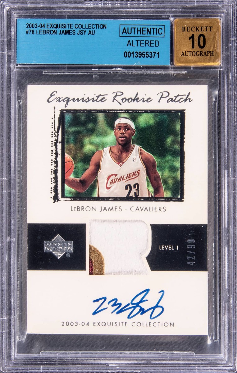 2003-04 Exquisite Collection LeBron James auto patch rookie card.