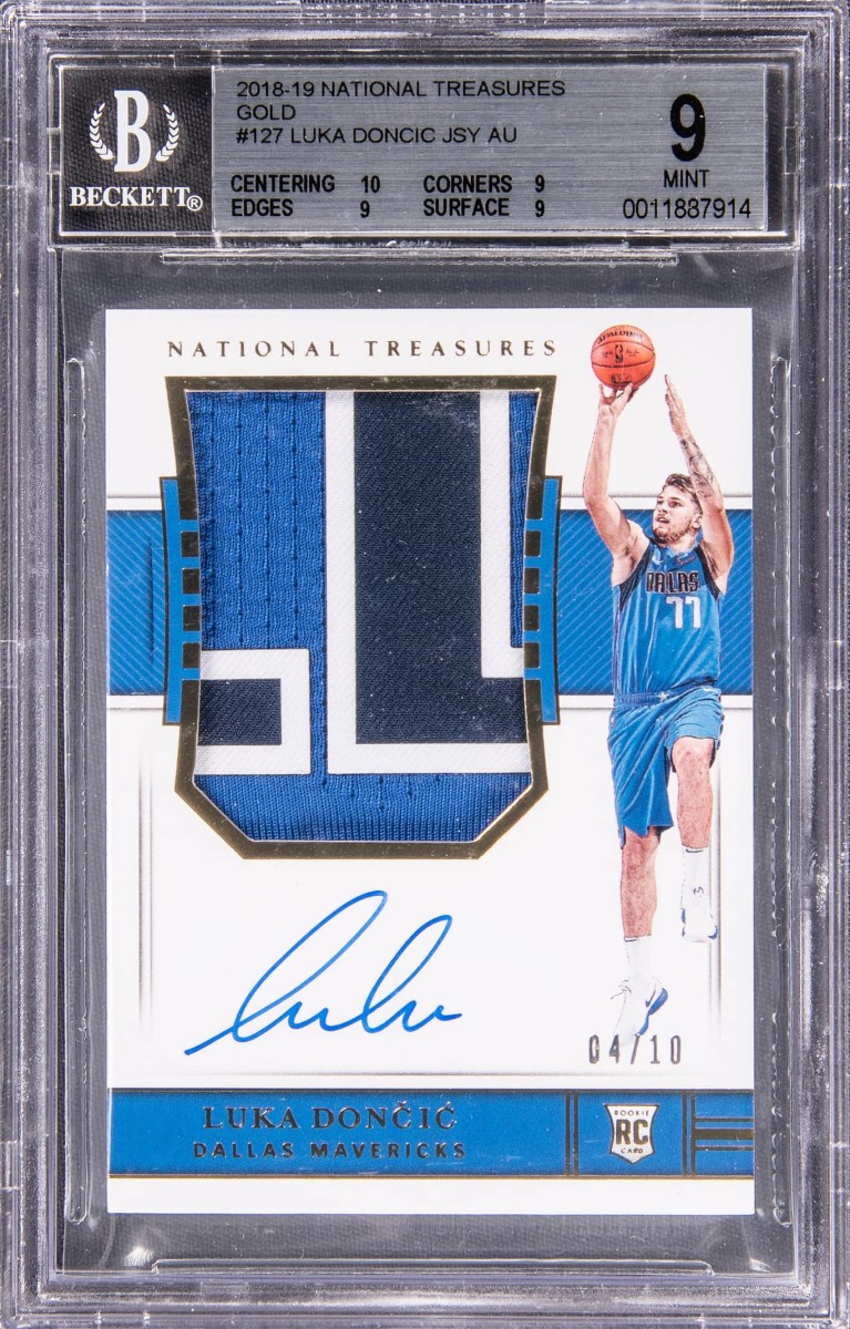 2018-19 National Treasures Gold Luka Doncic auto patch rookie card.