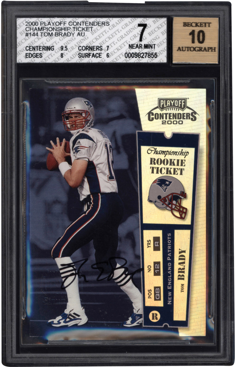 A 2000 Playoff Contenders Championship Ticket Tom Brady auto card up for bid in Lelands Spring Auction.