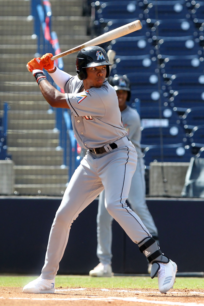 Rece Hinds, shown here in a Miami Marlins uniforms during a summer showcase, is one of the Reds' top prospects.