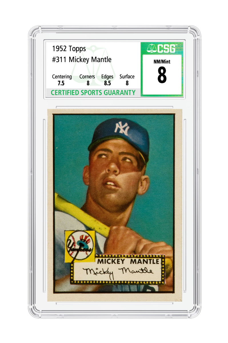A 1952 Mickey Mantle card graded by Certified Sports Guaranty (CSG).