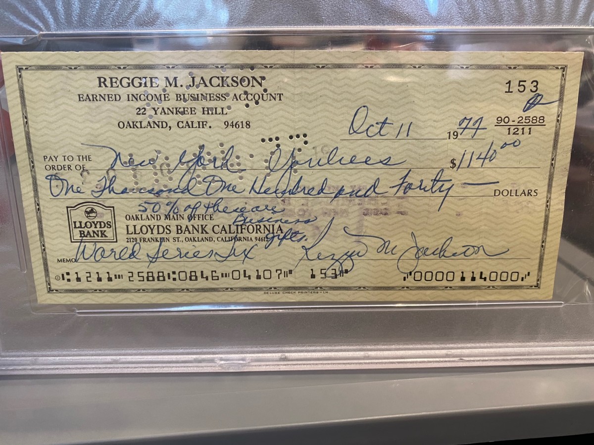 Reggie Jackson check for 1977 World Series tickets.