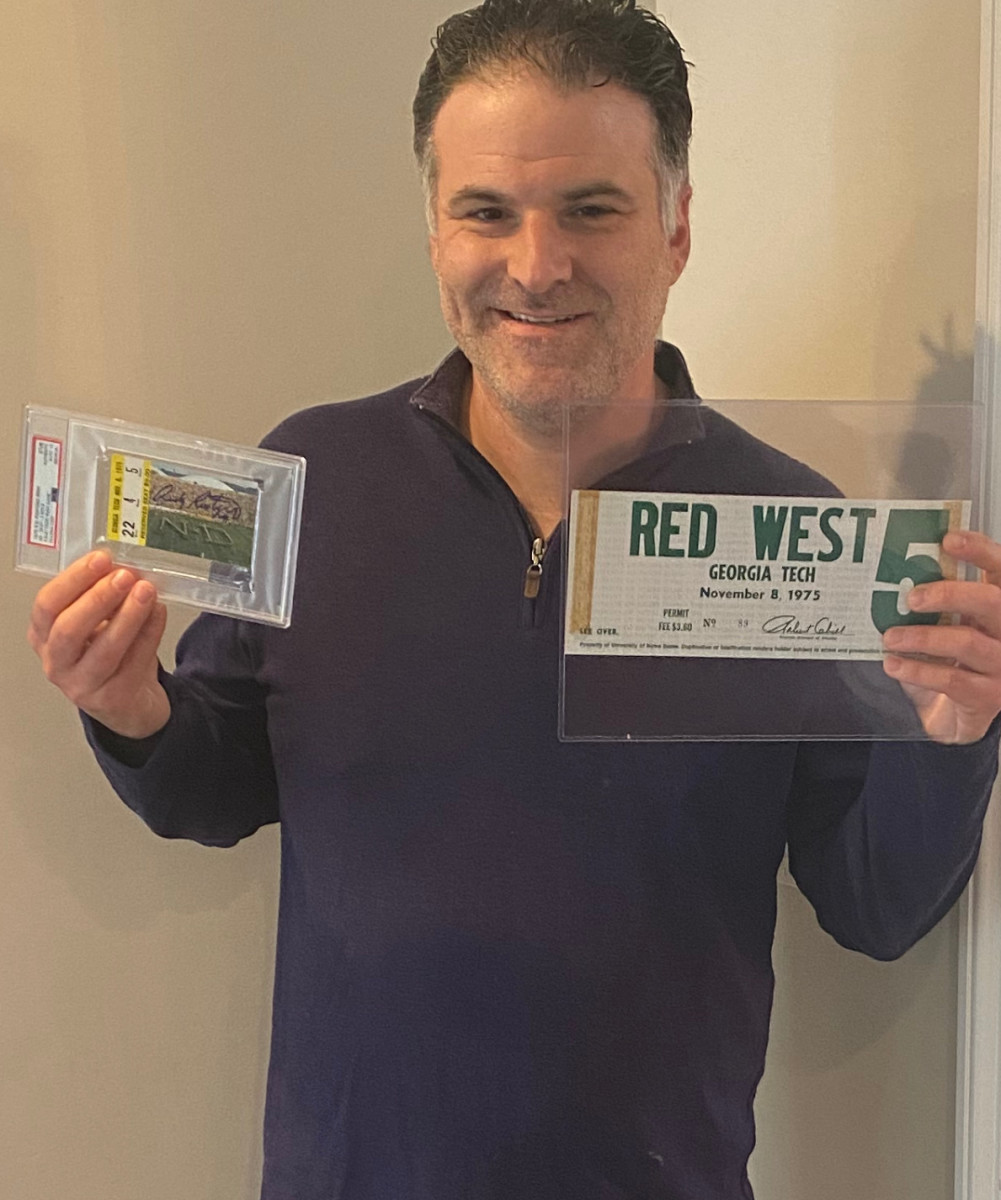 Darren Rovell shows off part of his eclectic collection of tickets and other sports memorabilia.