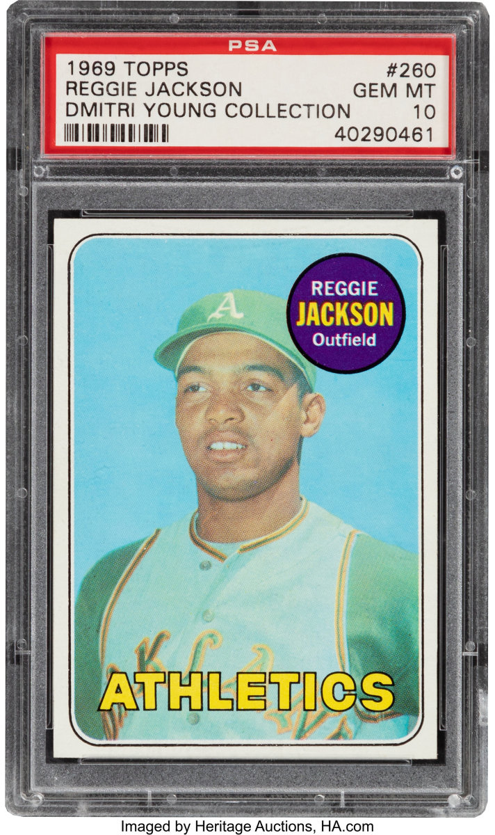 A 1969 Reggie Jackson rookie card, graded Gem MT 10, sold for more than $1 million by Heritage Auctions.