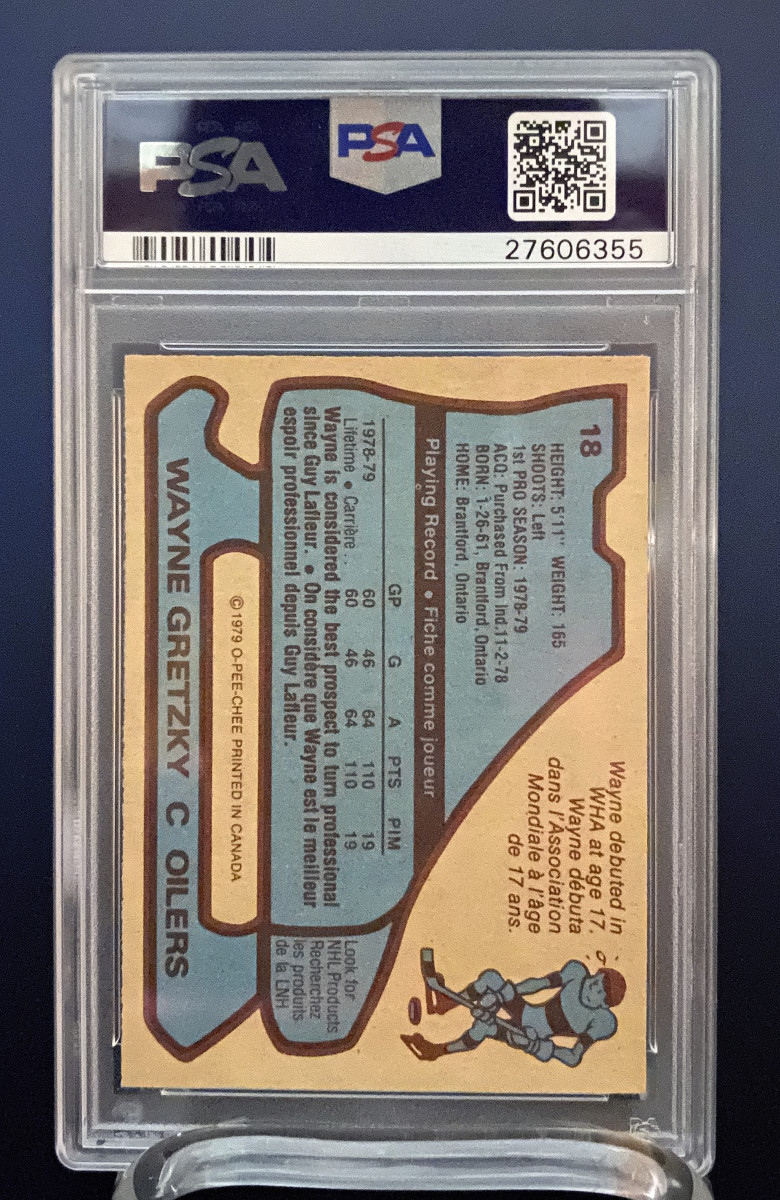 The back of the 1979 Wayne Gretzky rookie card that sold for $3.75 million at Heritage Auctions.