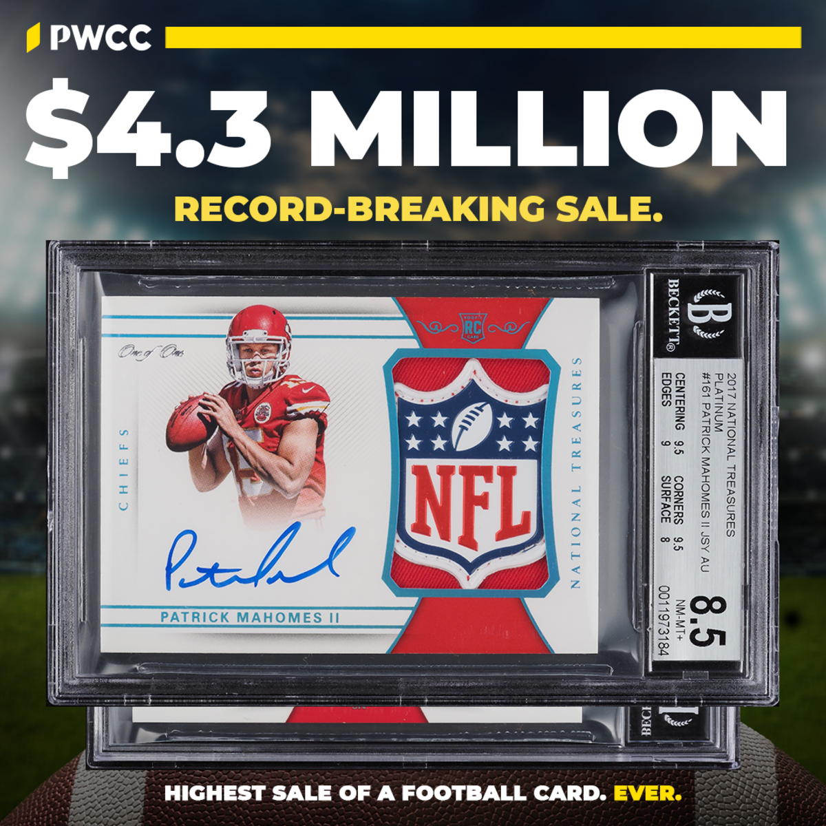 Patrick Mahomes Rookie Card Sells For $4.3 Mil, Most Expensive Football  Card Ever!