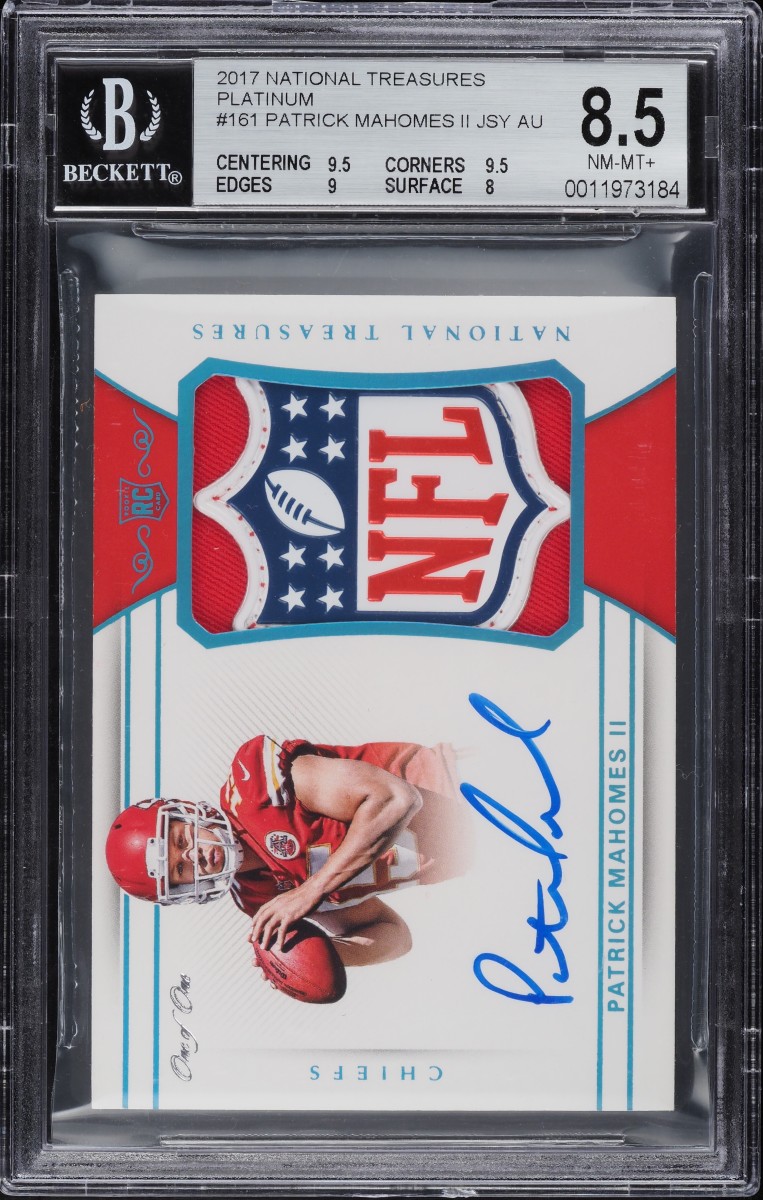 The 1/1 Patrick Mahomes 2017 National Treasures NFL Shield card sold for a record $4.3 million.