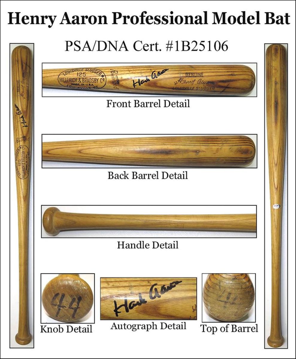 A Hank Aaron game-used bat included in PSA's new bat pop report.