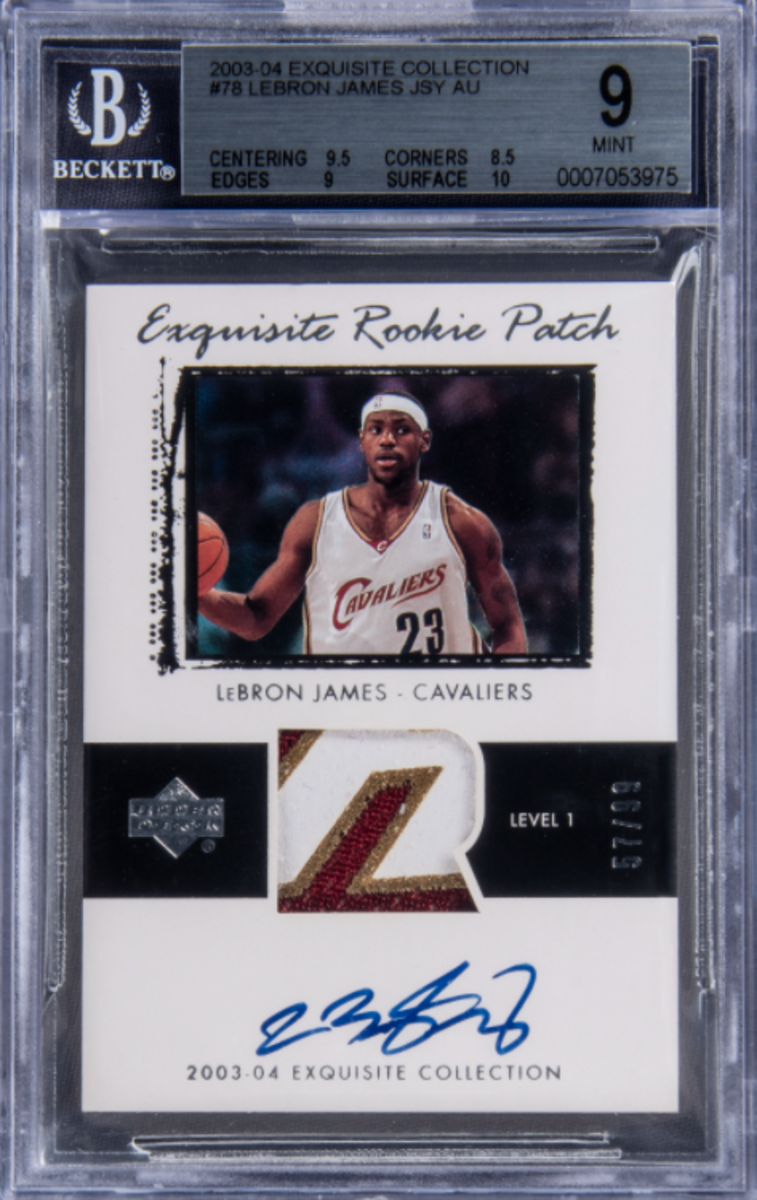 2003-04 Exquisite Collection LeBron James rookie card that sold for $2 million at Goldin Auctions.