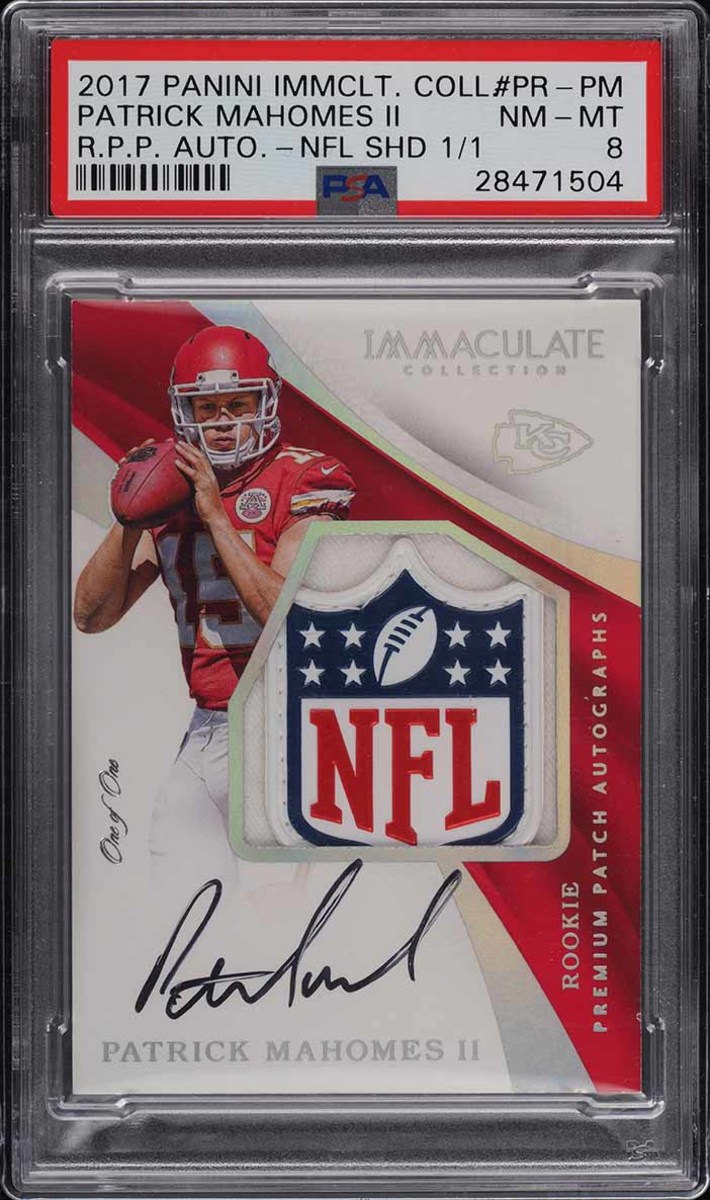 A 2019 Panini Immaculate Patrick Mahomes rookie card.