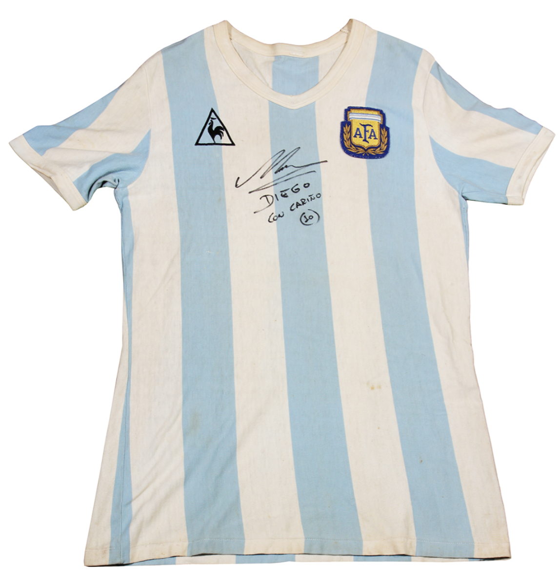 Diego Maradona’s 1982 World Cup match-worn, signed jersey from his World Cup debut against Belgium on June 13, 1982.