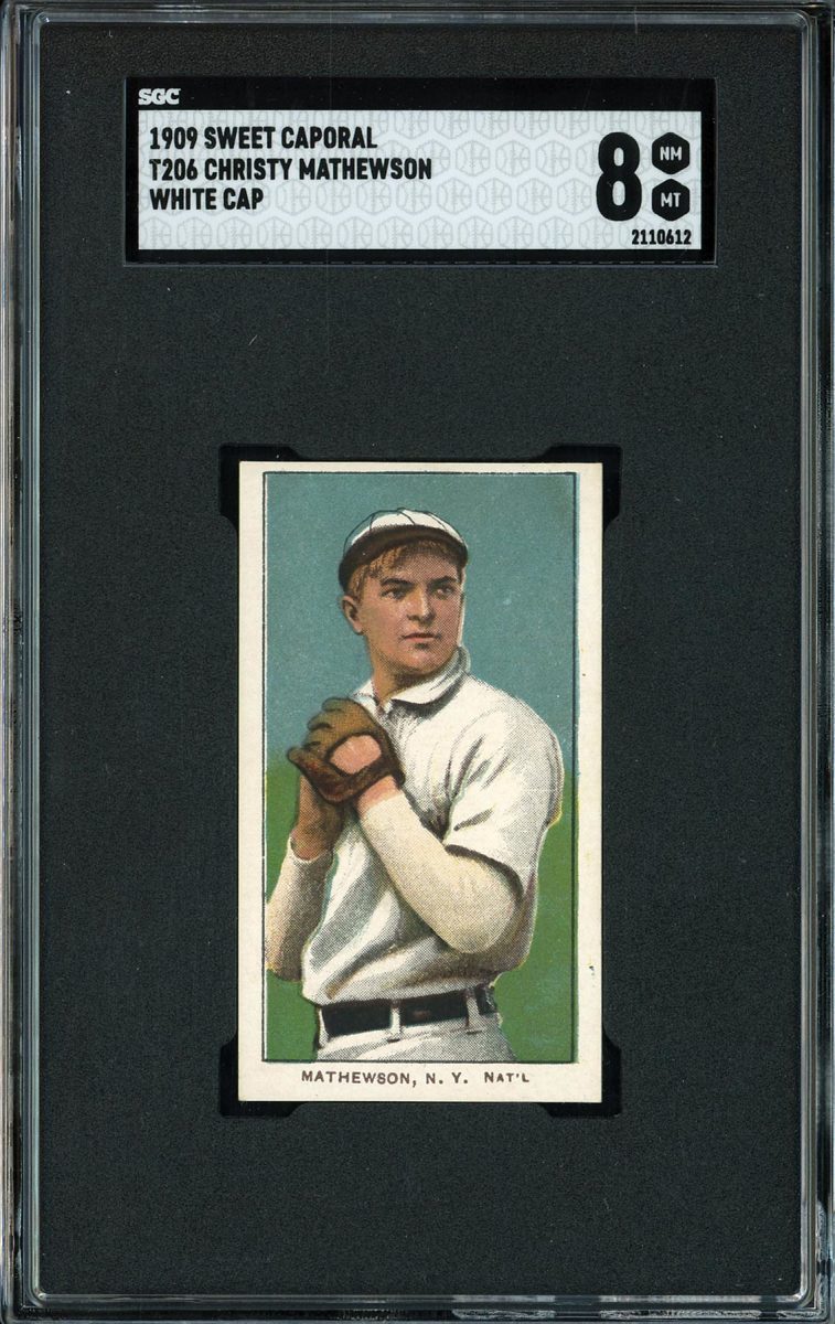 1909 T206 White Borders Christy Mathewson "White Cap" Pose with Sweet Caporal card.