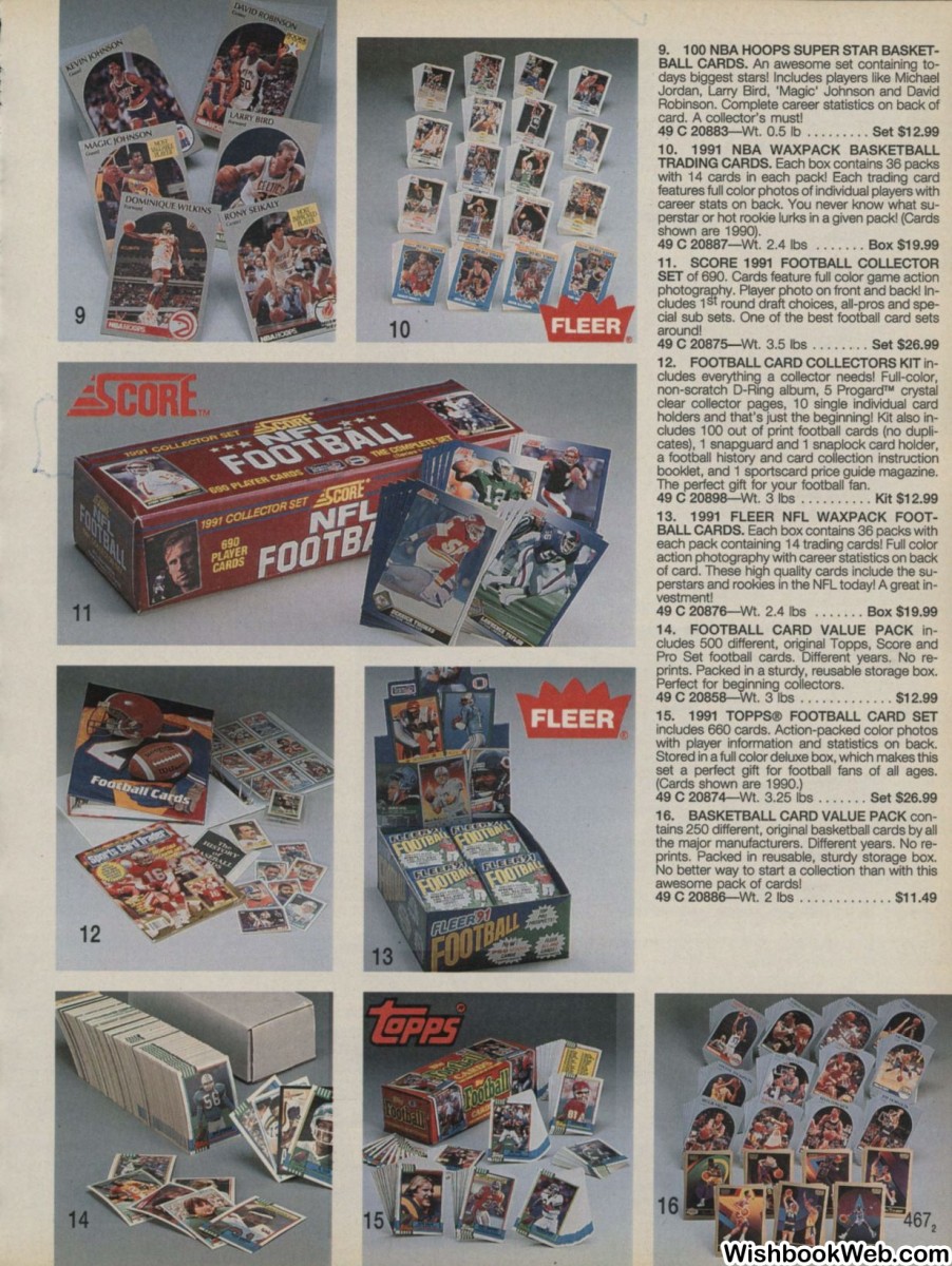 Sports cards from Topps, Fleer, Score and other companies were featured in the Sears Christmas Wish Book.