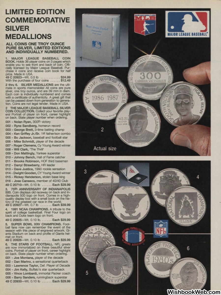 Collectible coins commemorating sports stars were also featured in the Sears Christmas Wish Book.