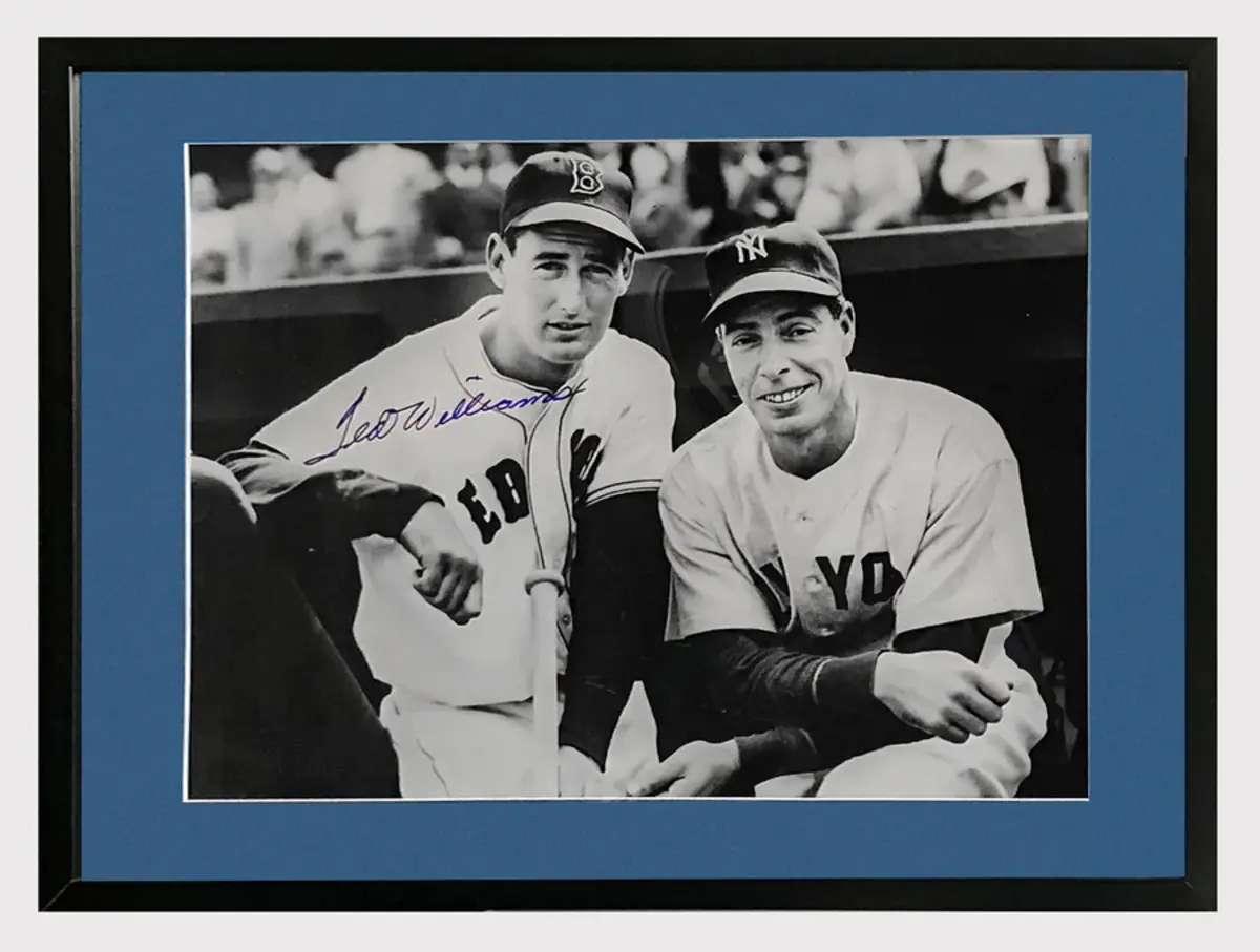 Autographed photo of legends Ted Williams and Joe DiMaggio.