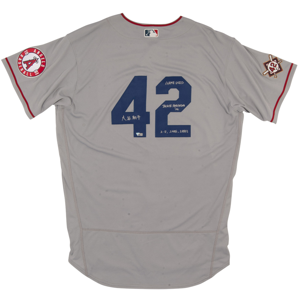 Signed and inscribed jersey Shohei Ohtani wore on Jackie Robinson Day in 2022.