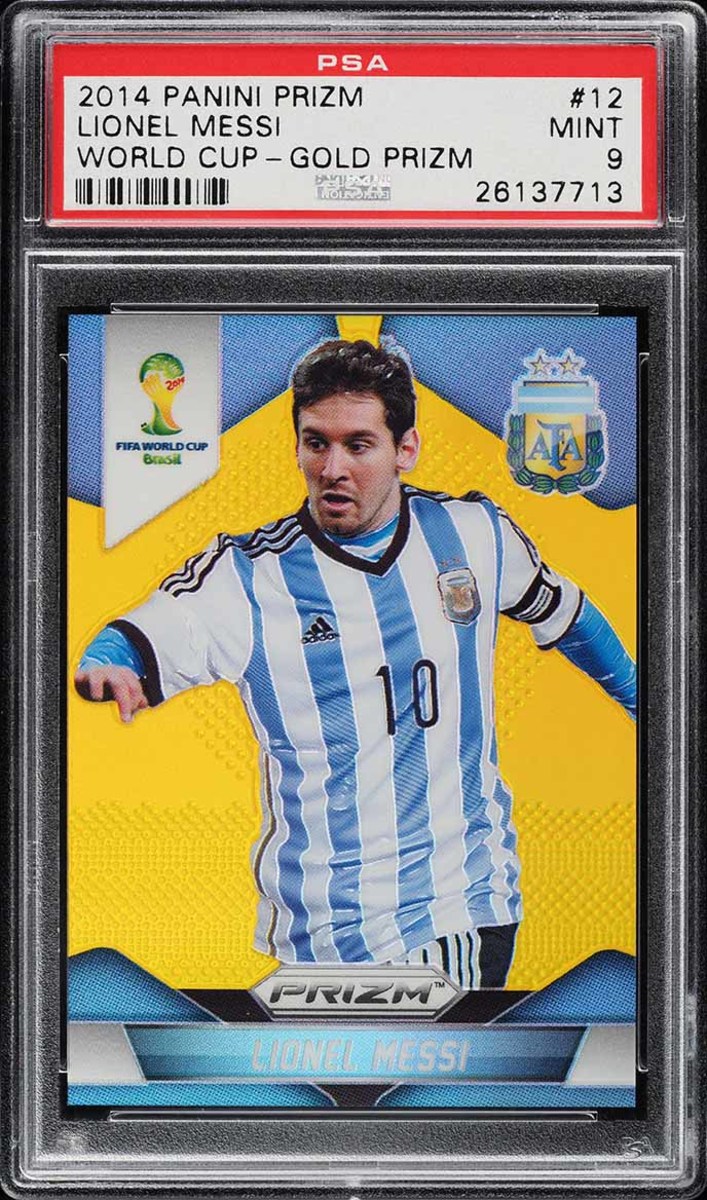 2014 Panini Prizm Lionel Messi World Cup Gold card.
