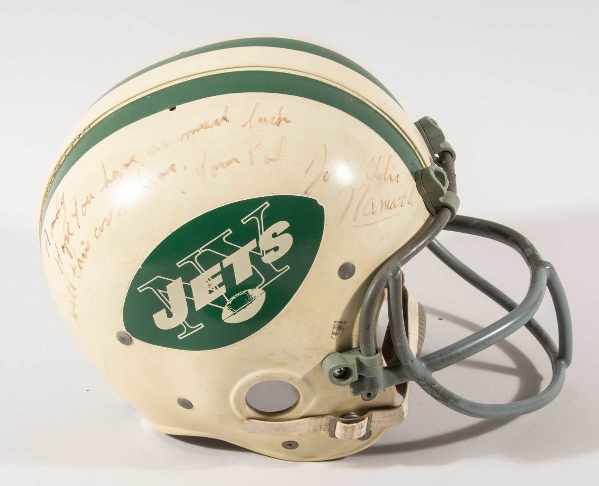 Joe Namath autographed New York Jets professional model helmet circa 1967-68.