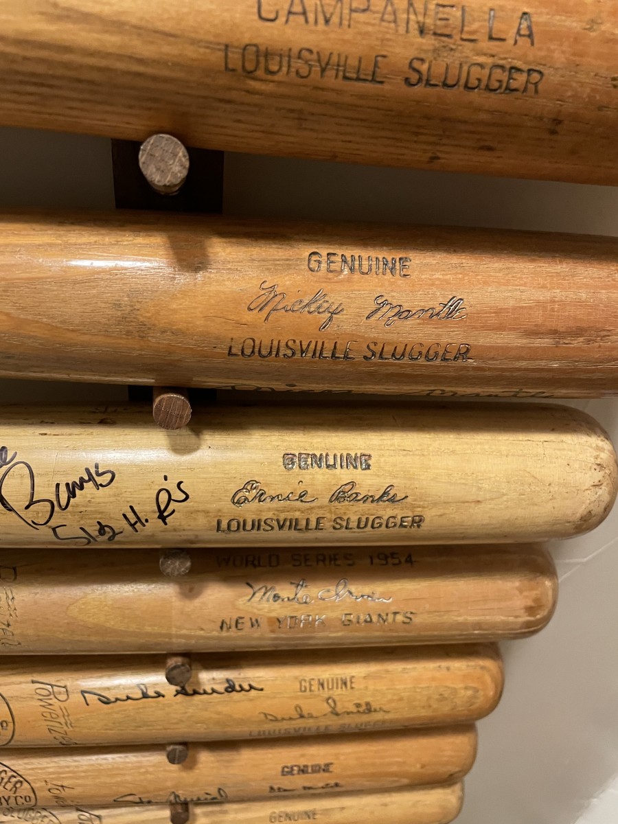 Bats from Roy Campanella, Mickey Mantle, Ernie Banks, Monte Irvin, Duke Snider and other baseball legends.