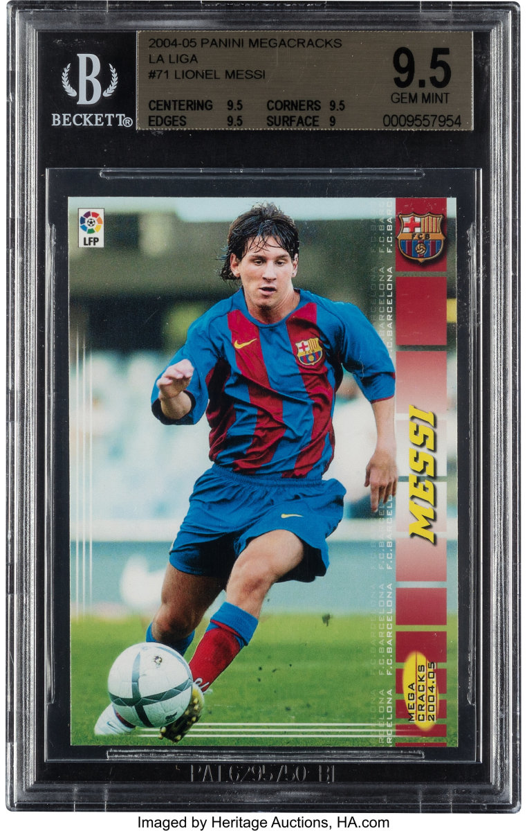 2004 Panini Megacracks Lionel Messi rookie card.