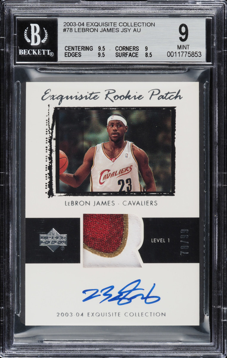 2003 Exquisite Collection LeBron James Rookie Patch Auto card.