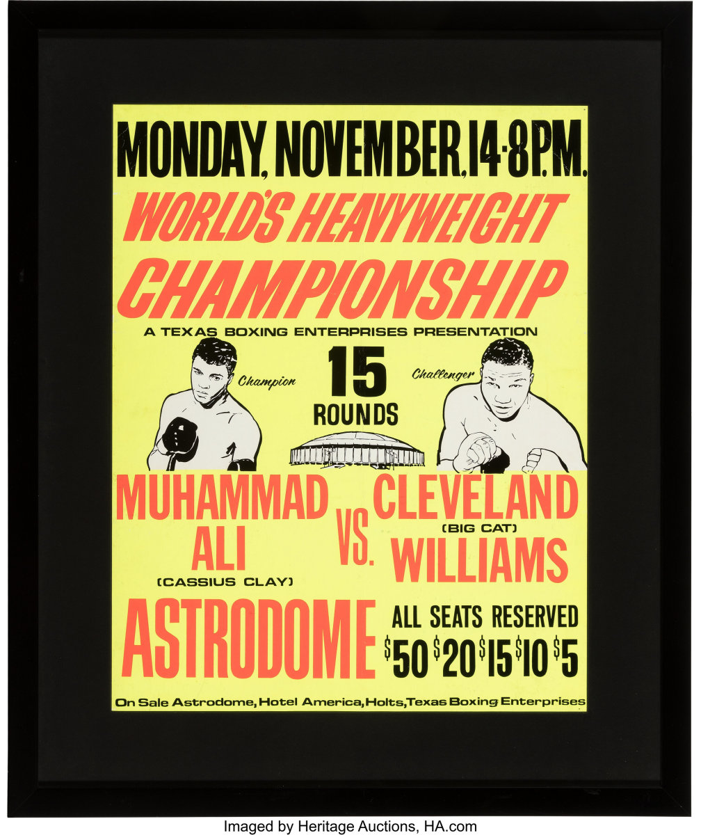 A poster from Muhammad Ali's 1966 fight at the Houston Astrodome.