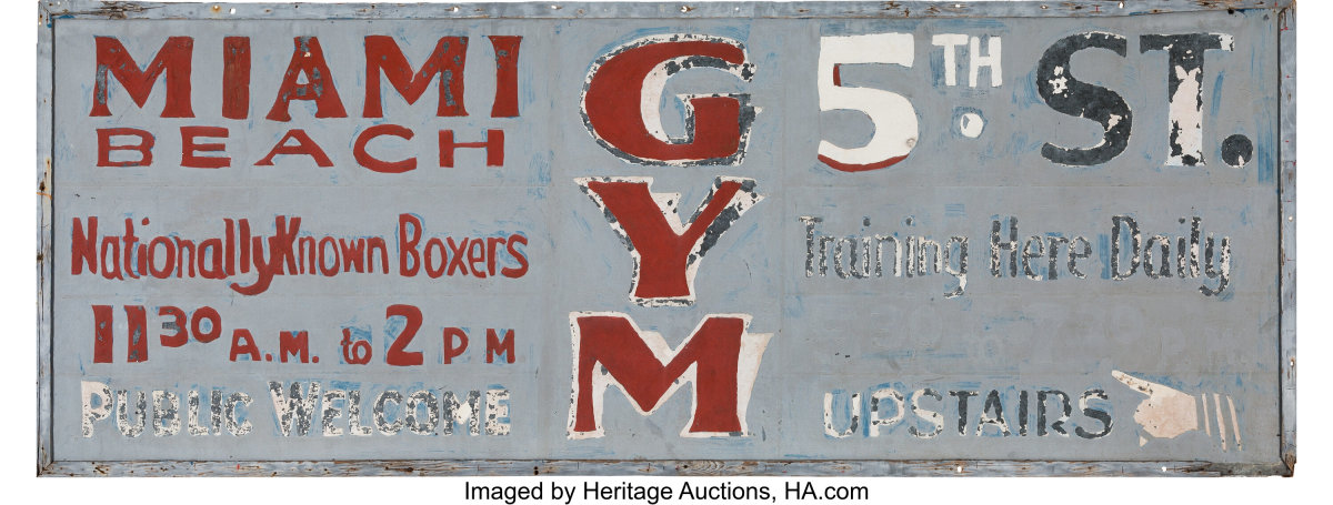 The sign that once adorned the entrance to the 5th St. Gym in Miami Beach where Muhammad Ali trained.