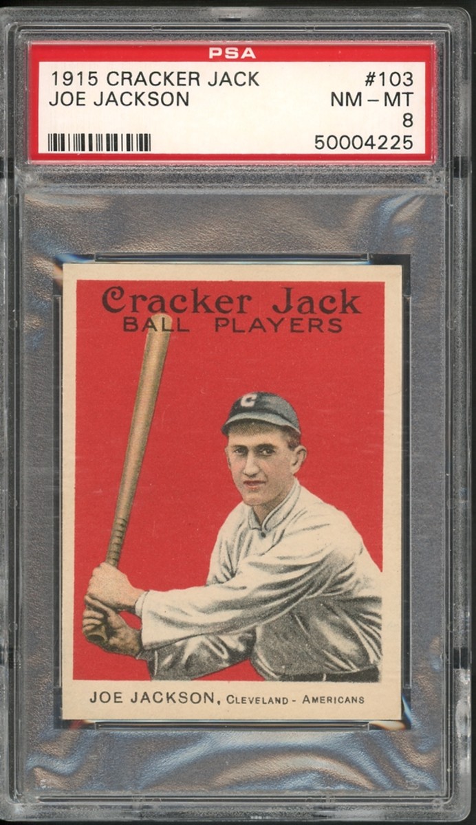 A 1915 Cracker Jack Joe Jackson card, graded PSA 8.