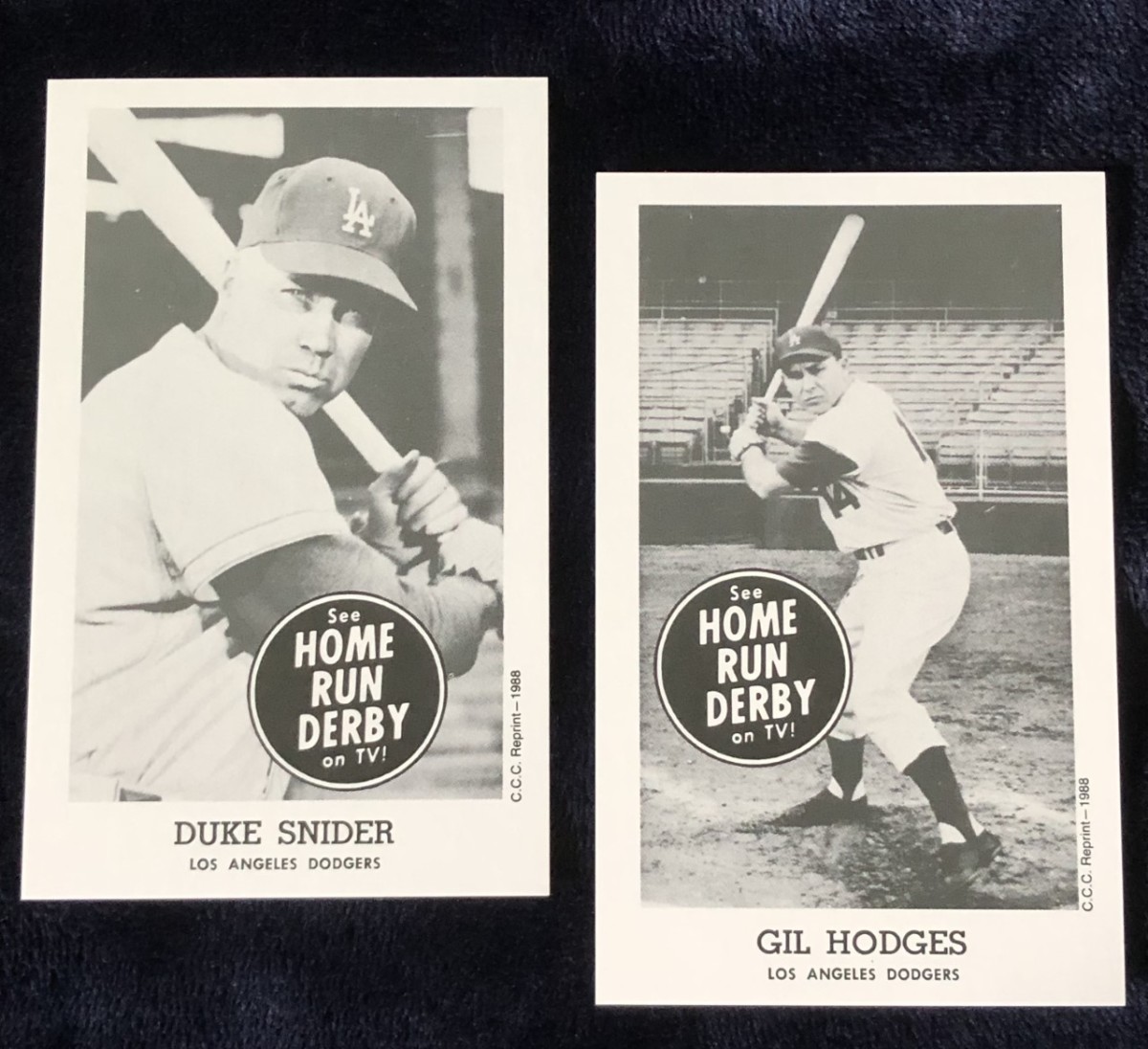 1959 Home Run Derby cards featuring Duke Snider and Gil Hodges.