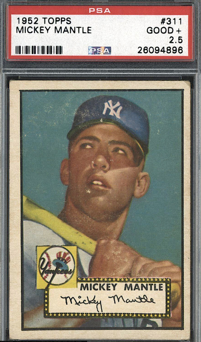 A 1952 Topps Mickey Mantle graded PSA 2.5.