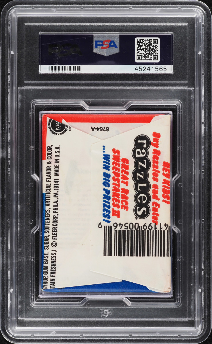 Back of a 1986 Fleer Basketball wax pack that features a Michael Jordan rookie card.