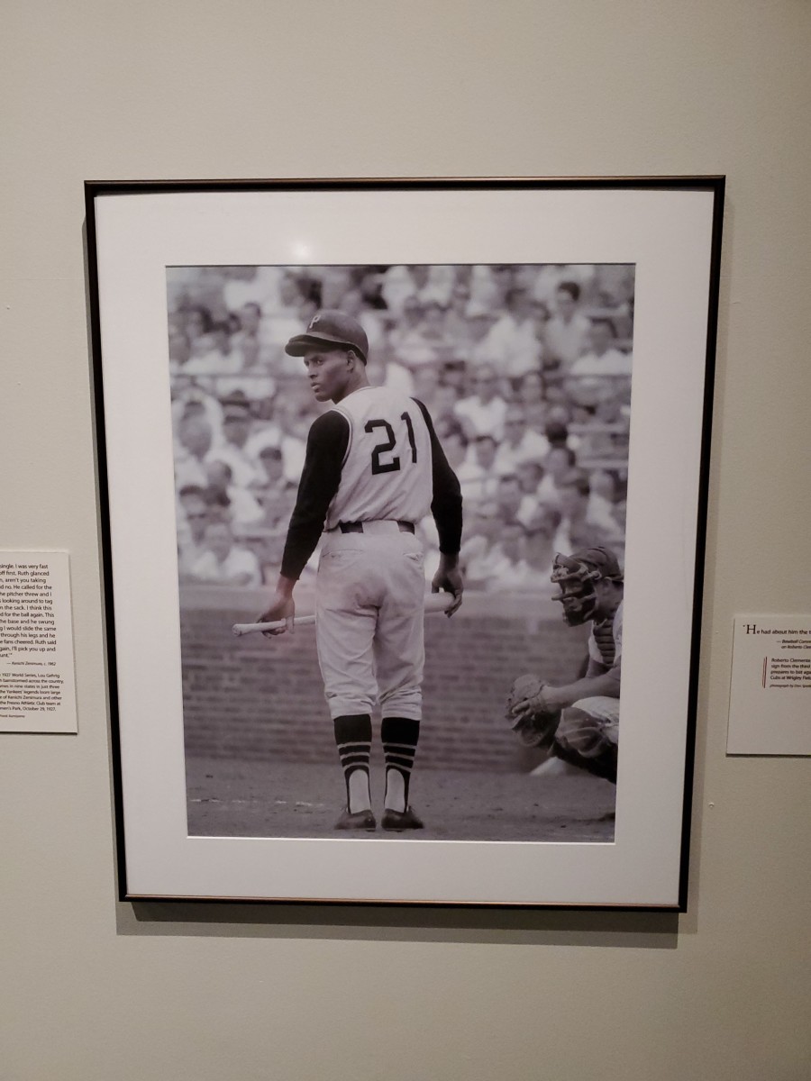 Photo of Roberto Clemente in the Baseball Hall of Fame.