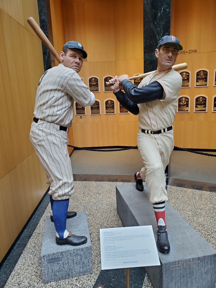 Statues in the Baseball Hall of Fame of immortals Babe Ruth and Ted Williams.
