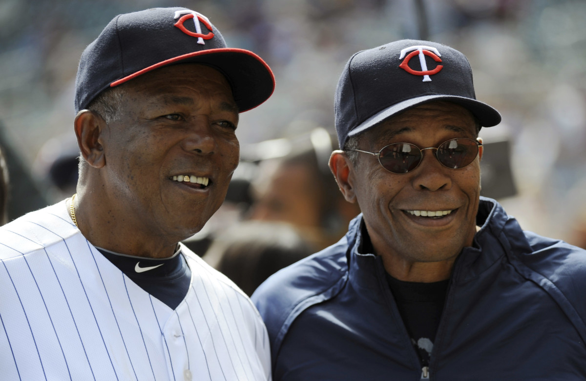 Oliva and Twins legend Rod Carew at the Twins Legends game at Target Field in 2010.