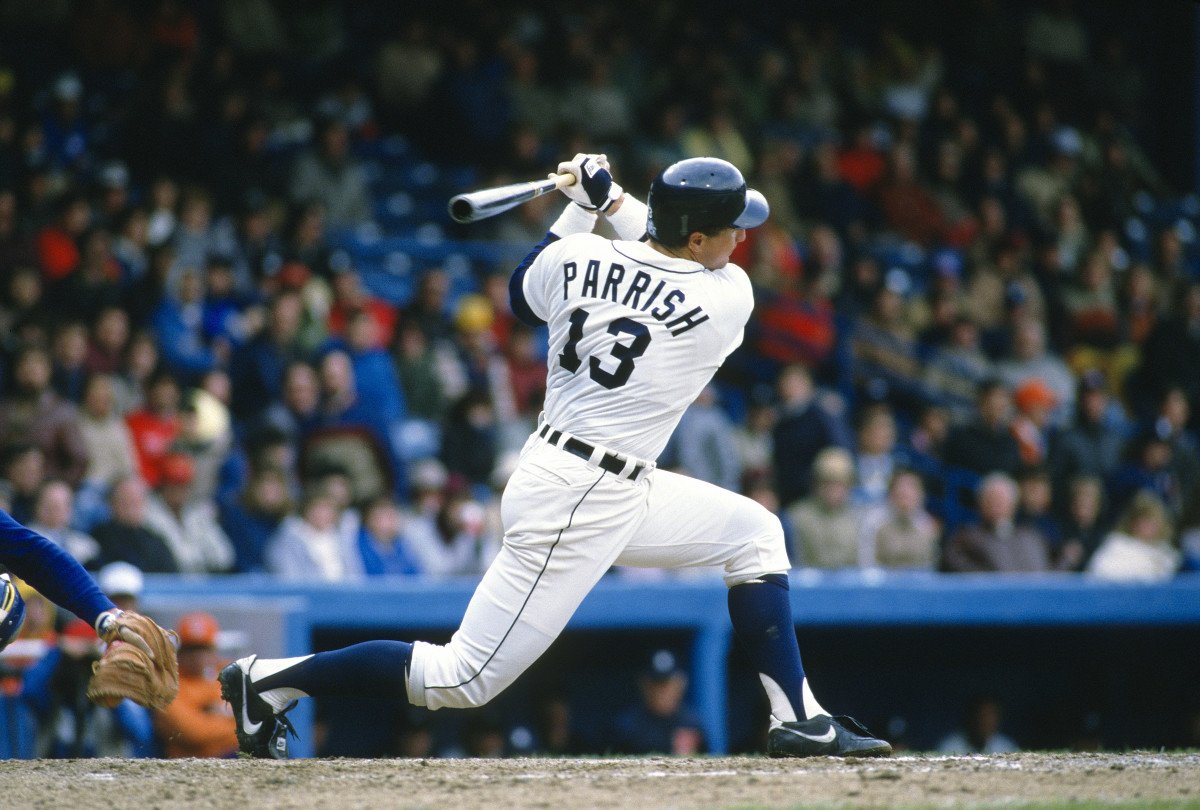 Lance Parrish bats during a 1980 game at Tiger Stadium. Parrish slugged 324 career home runs.
