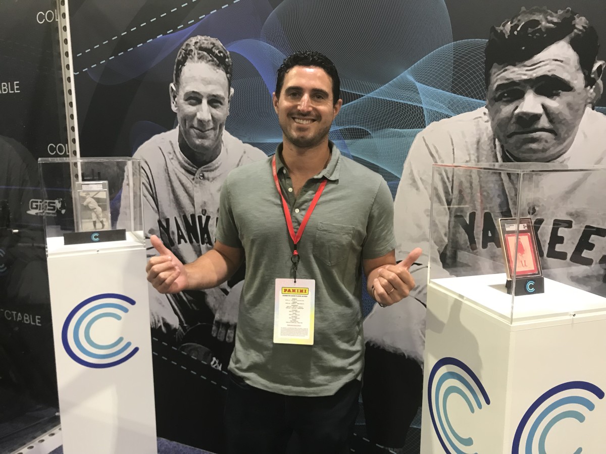 Collectable CEO Ezra Levine shows off two iconic Babe Ruth and Lou Gehrig cards at The National.