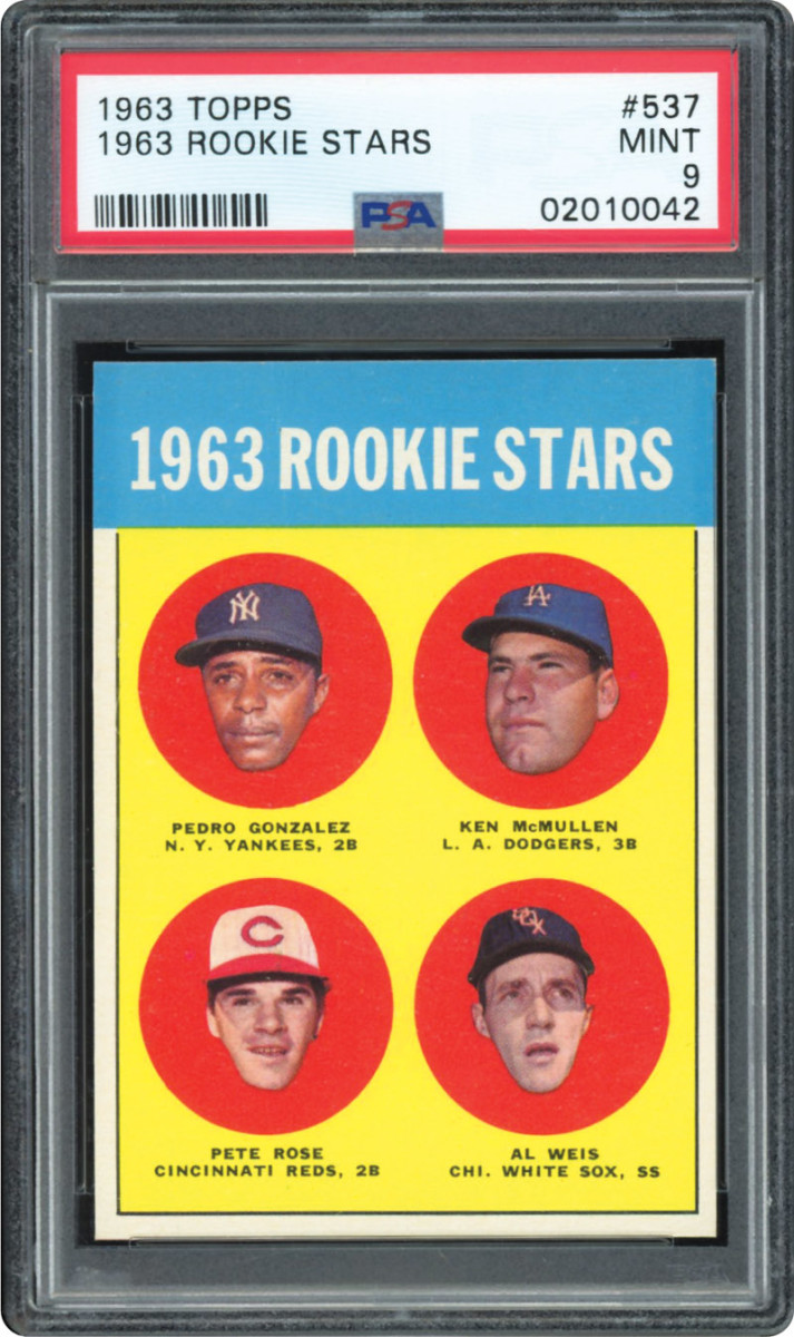 A 1963 Topps Pete Rose rookie card.