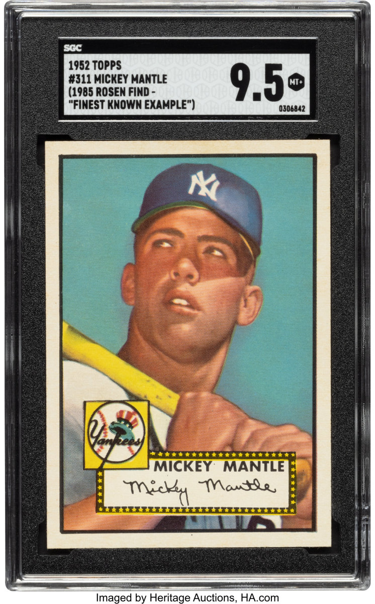 The Topps 1952 Mickey Mantle card that sold for $12.6 million to set a sports card and sports memorabilia record.