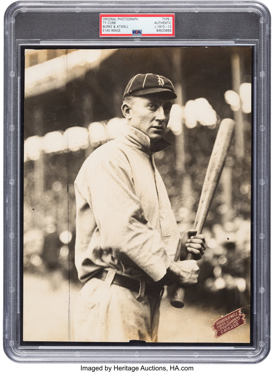 An original photo of Ty Cobb from 1910-12 that was used for his 1914-15 Cracker Jack card.