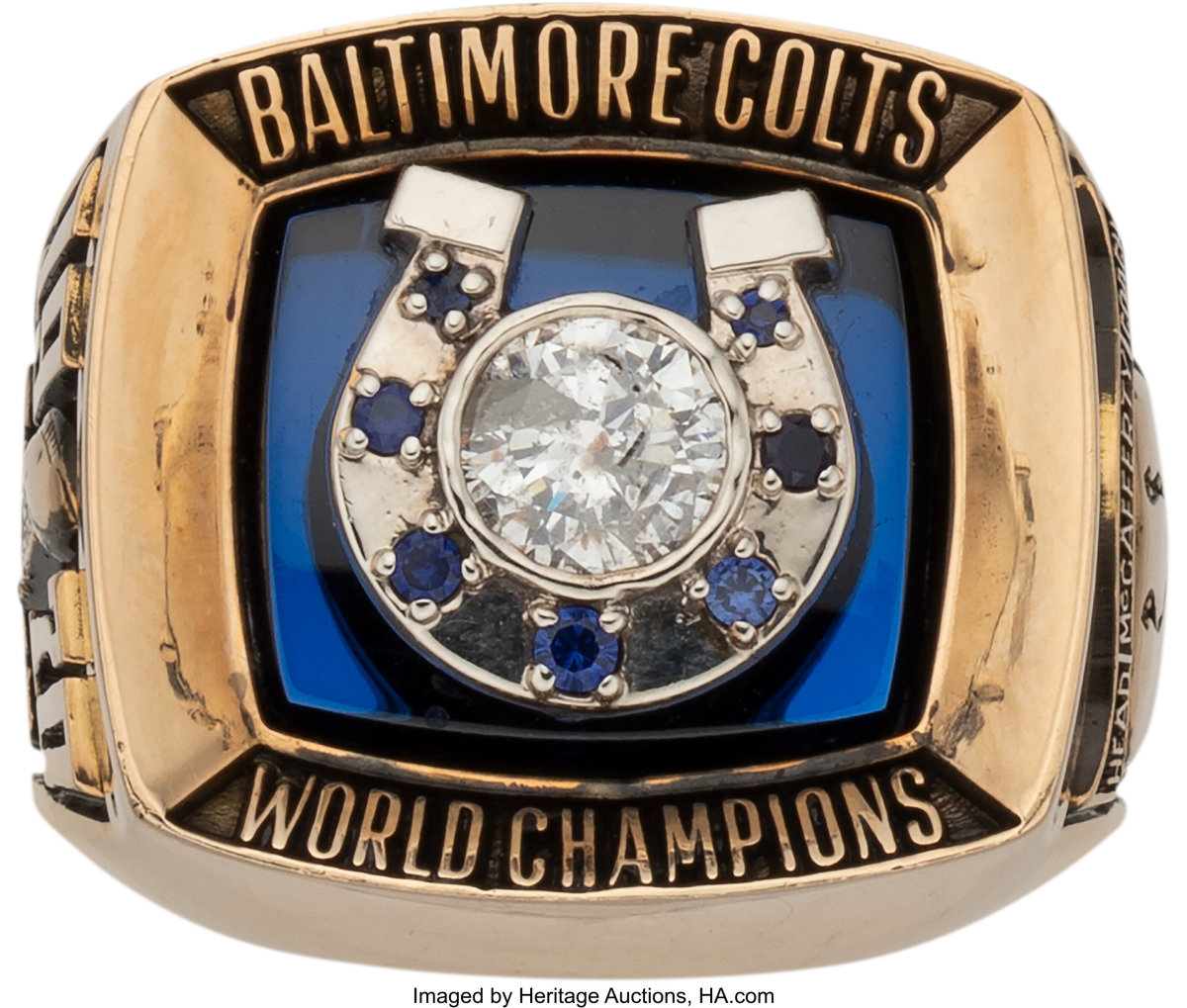 A 1970 Baltimore Colts Super Bowl V ring presented to head coach Don McCafferty.