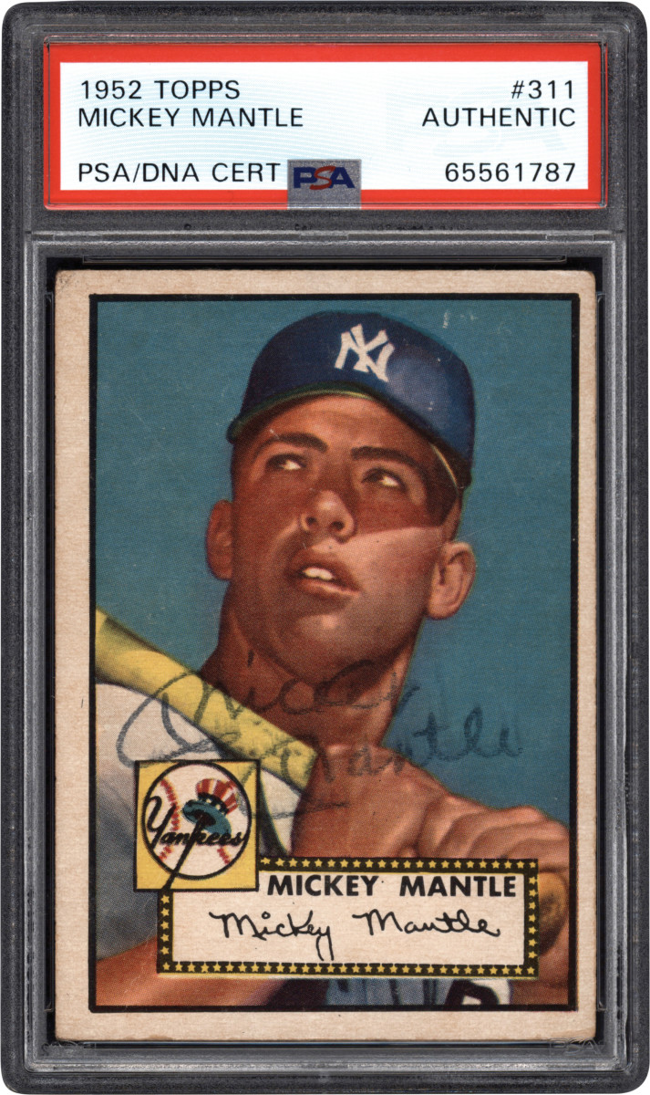 1952 Topps Mickey Mantle card signed by Mantle.