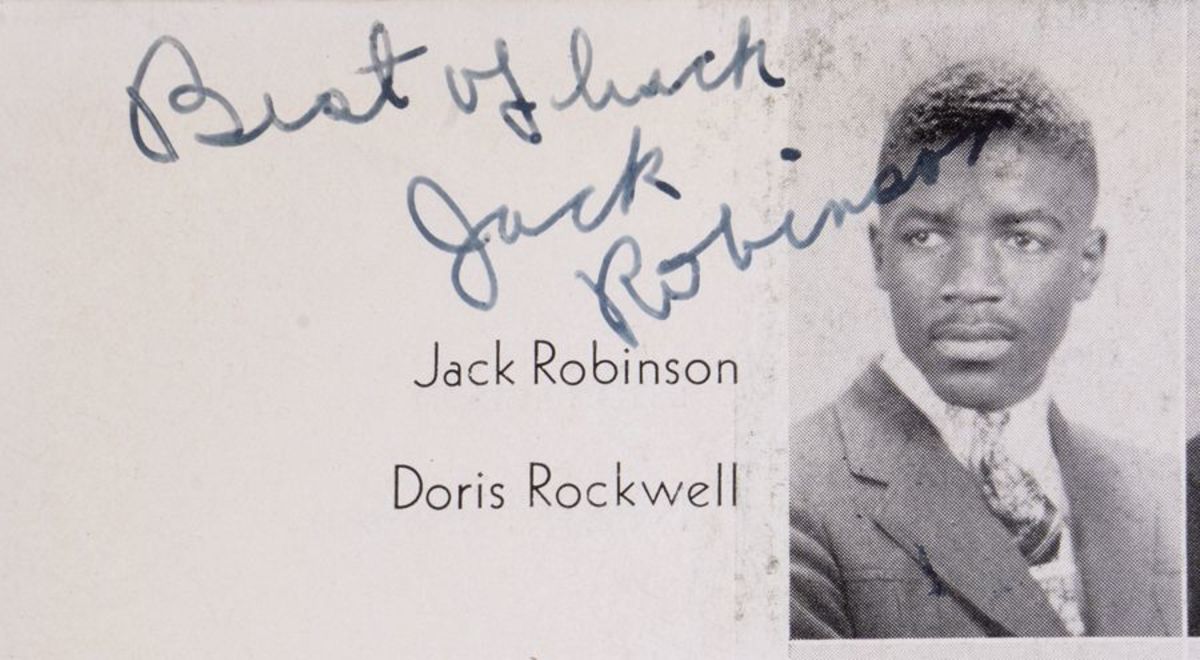 A high school yearbook signed by student athlete Jackie Robinson.