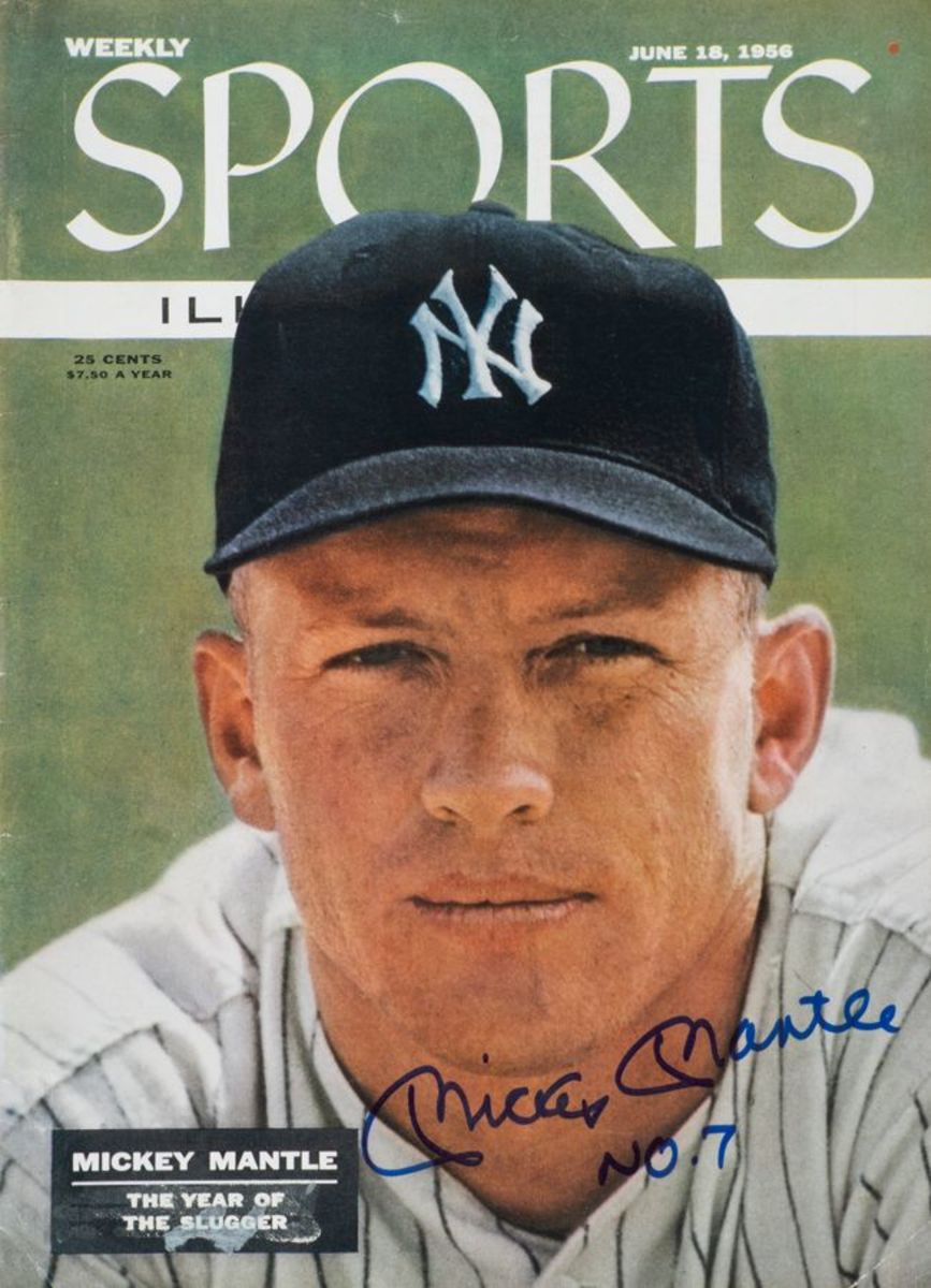 A 1956 copy of Sports Illustrated signed by Mickey Mantle.