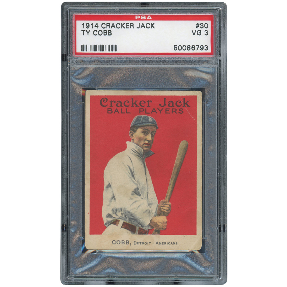 A 1914 Cracker Jack Ty Cobb card.