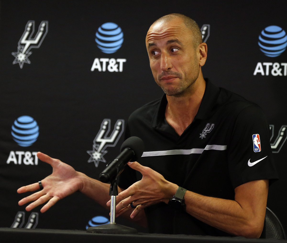 Former San Antonio Spurs guard Manu Ginobili during a press conference after the NBA announced he would be inducted into the Naismith Memorial Basketball Hall of Fame.