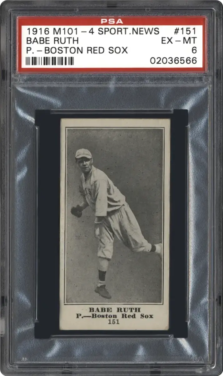 1916 M101-4 Sporting News Babe Ruth card, graded EX-MT 6.