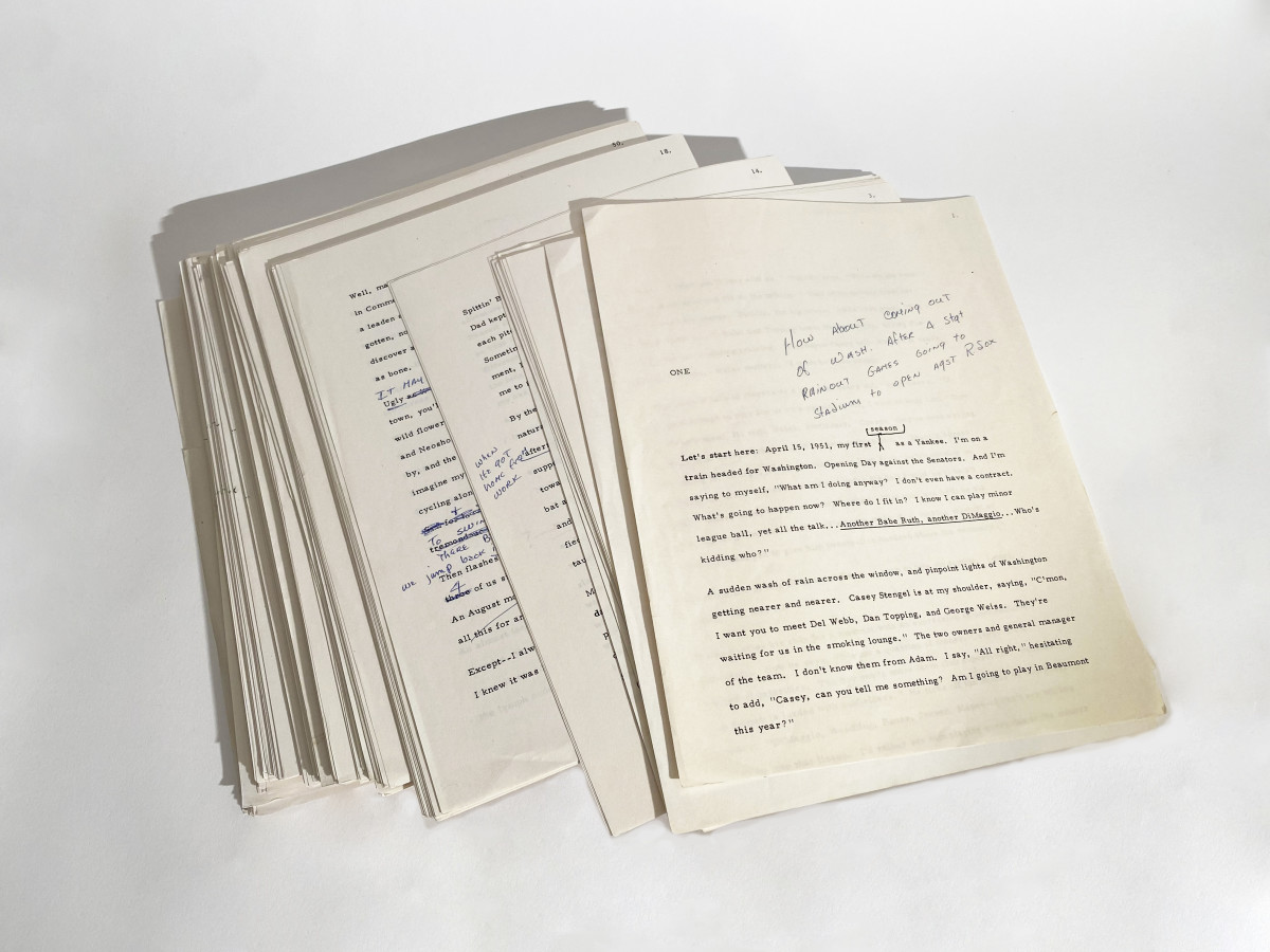 Original manuscript of "The Mick," with hand-written notes from Mickey Mantle.