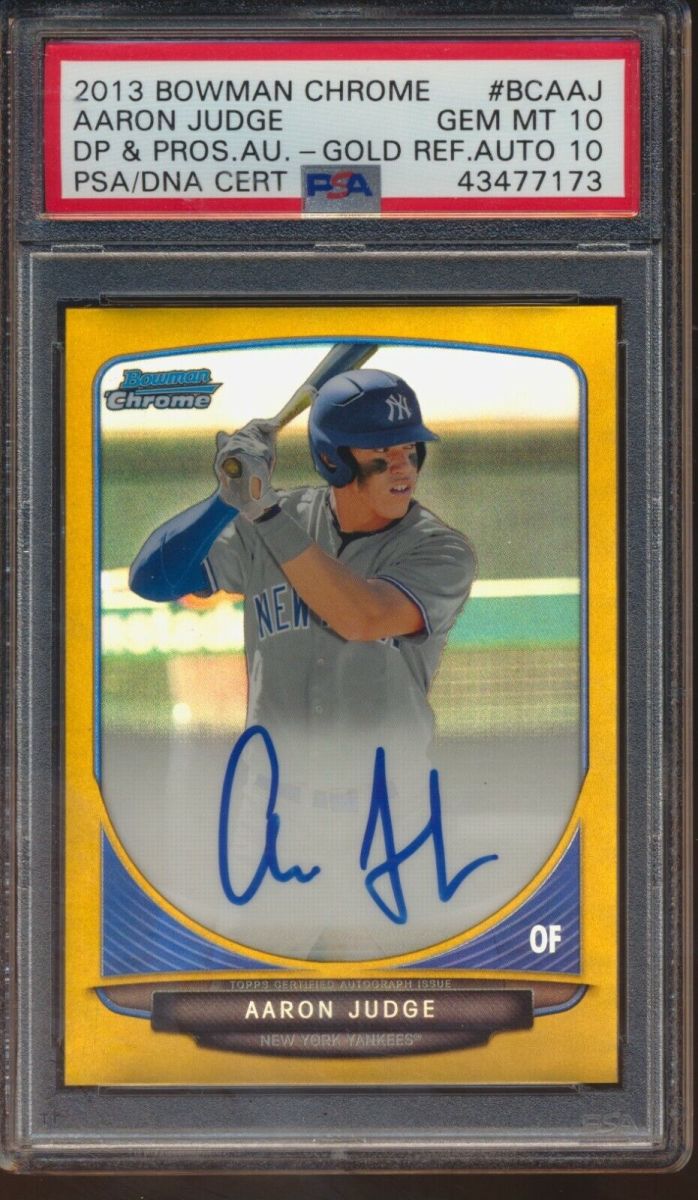 Signed 2013 Bowman Chrome Aaron Judge Gold Refractor.