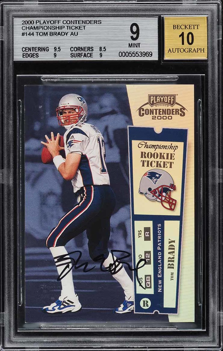 A 2000 Playoff Contenders Championship Ticket Tom Brady rookie card at PWCC Marketplace.